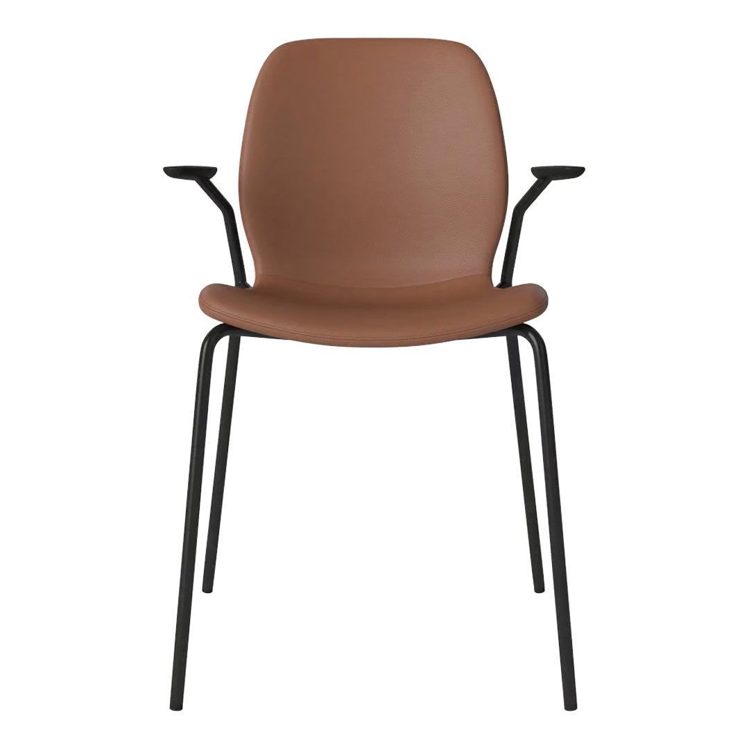 Chaise de salle à manger Seed avec accoudoirs ouverts - Rembourrée - Base en acier, laquée noire