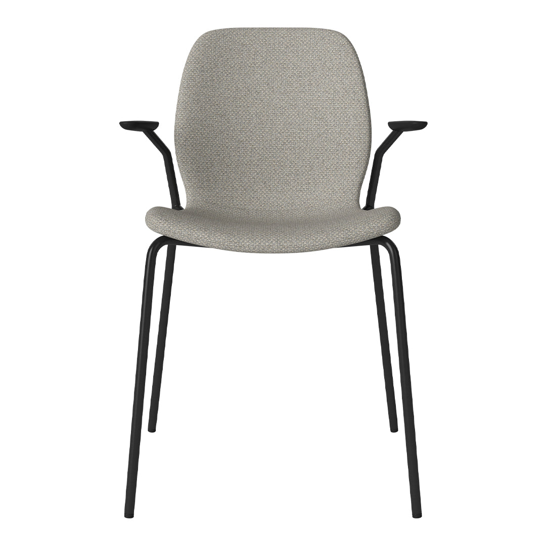 Chaise de salle à manger Seed avec accoudoirs ouverts - Rembourrée - Base en acier, laquée noire