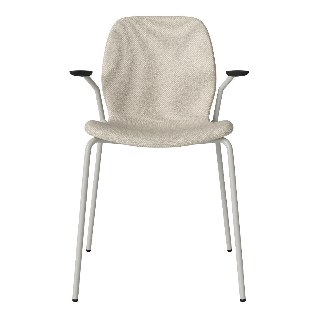Chaise de salle à manger Seed avec accoudoirs ouverts - Rembourrée - Base en acier, laquée grise