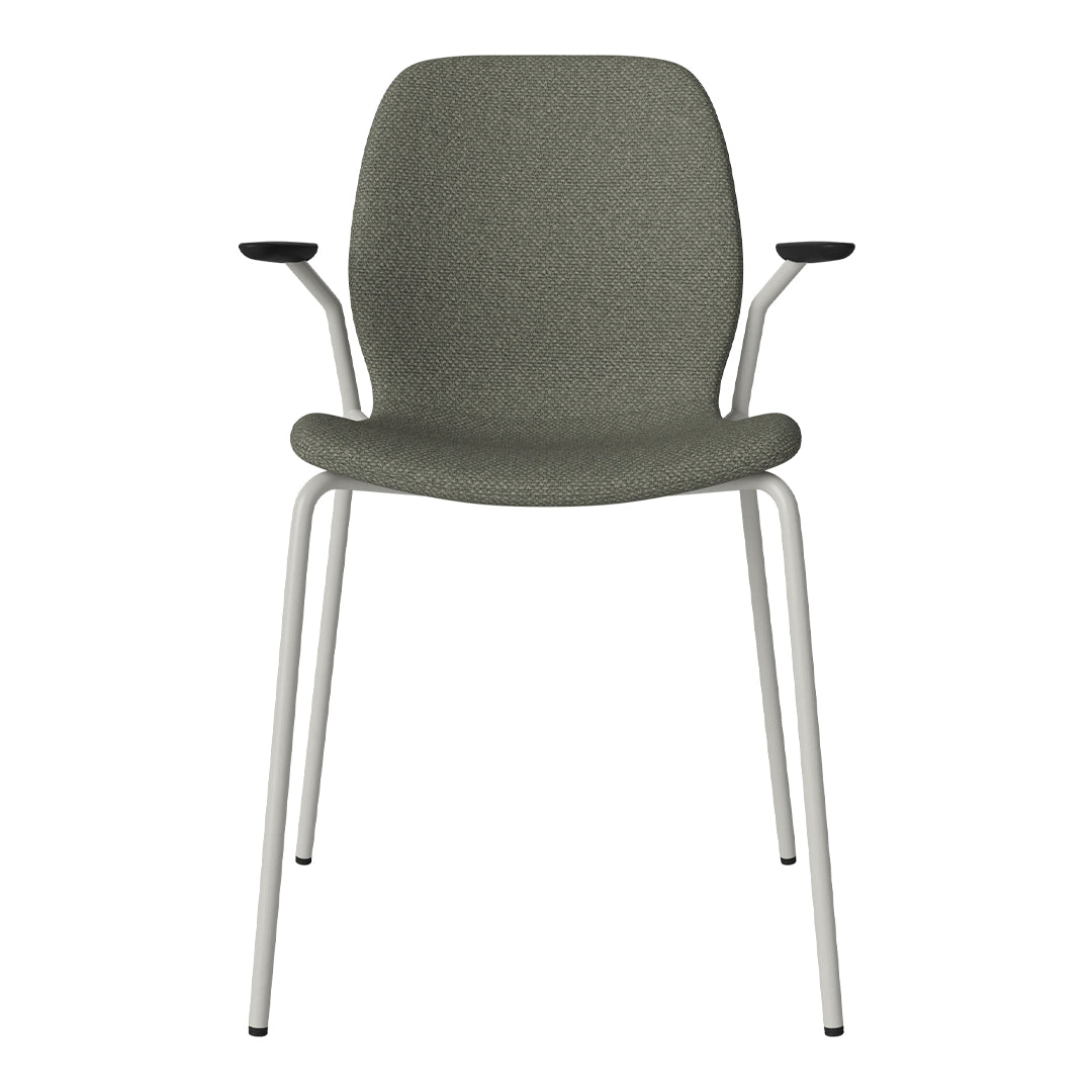Chaise de salle à manger Seed avec accoudoirs ouverts - Rembourrée - Base en acier, laquée grise