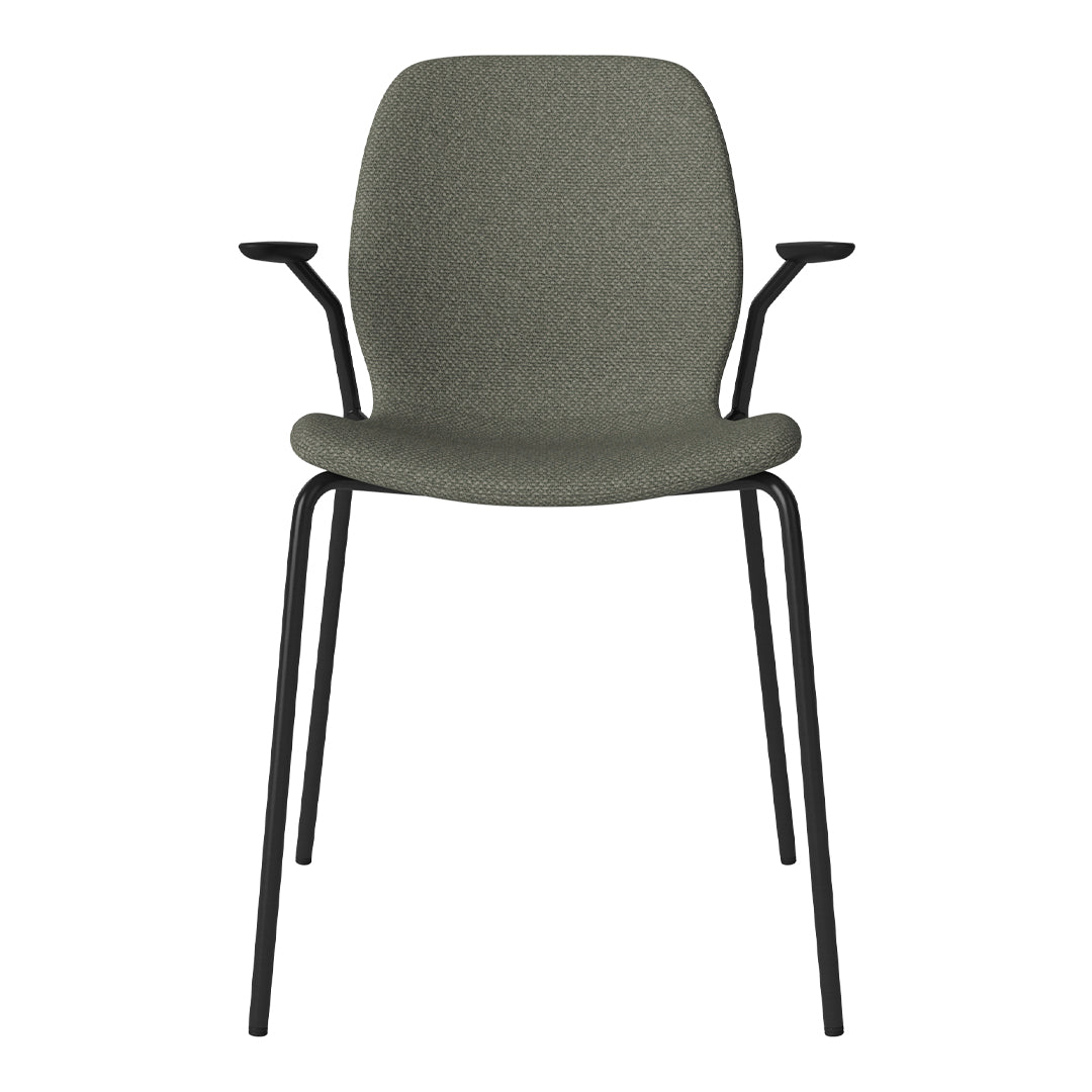 Chaise de salle à manger Seed avec accoudoirs ouverts - Rembourrée - Base en acier, laquée noire