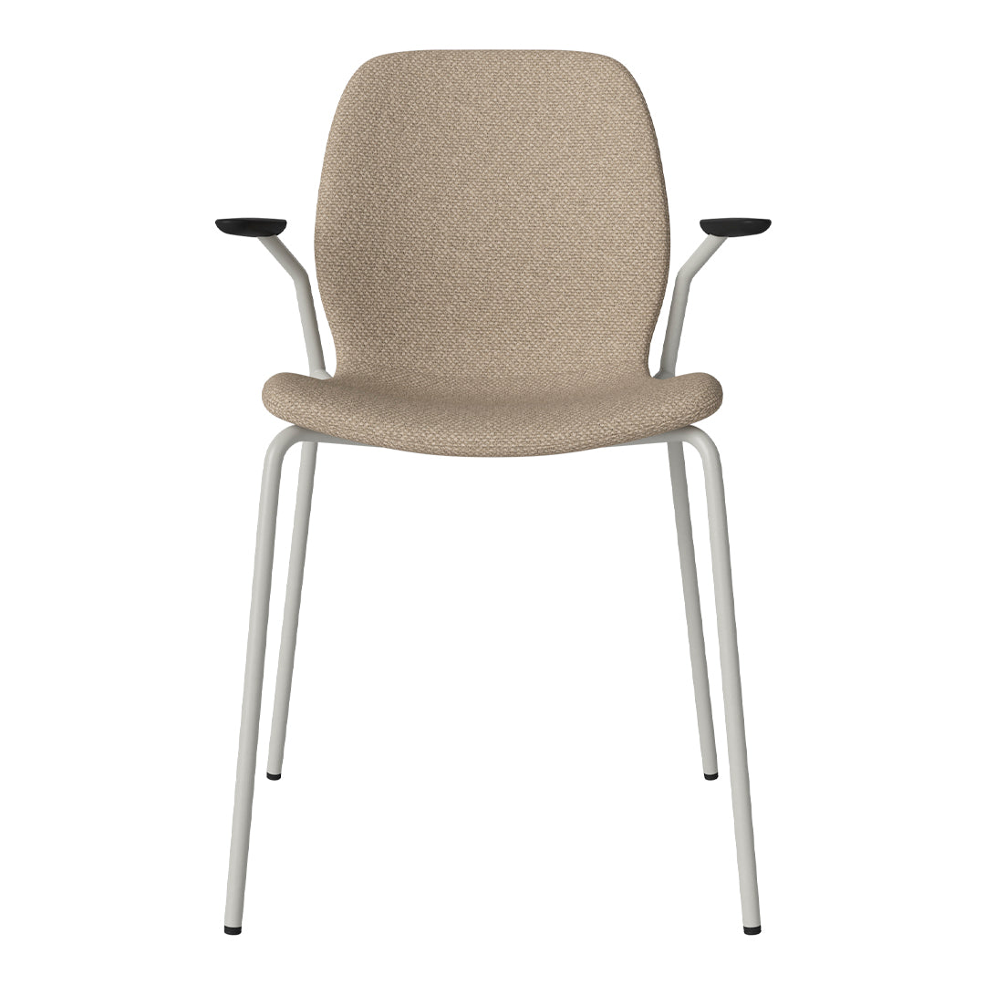 Chaise de salle à manger Seed avec accoudoirs ouverts - Rembourrée - Base en acier, laquée grise