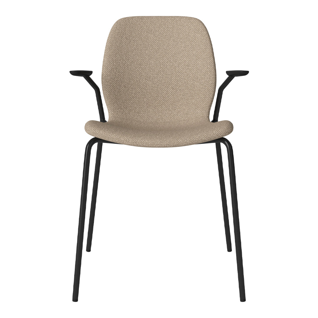 Chaise de salle à manger Seed avec accoudoirs ouverts - Rembourrée - Base en acier, laquée noire