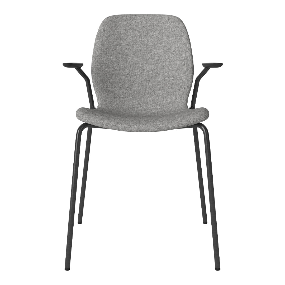 Chaise de salle à manger Seed avec accoudoirs ouverts - Rembourrée - Base en acier, laquée noire