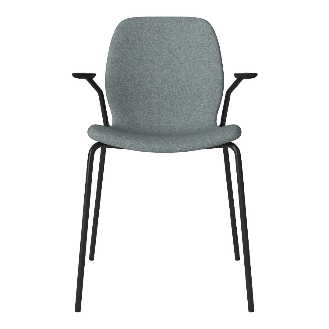 Chaise de salle à manger Seed avec accoudoirs ouverts - Rembourrée - Base en acier, laquée noire