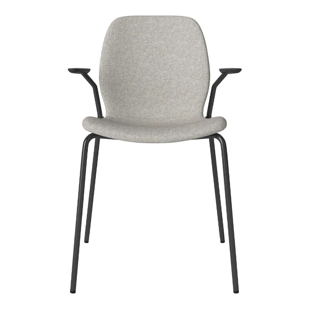 Chaise de salle à manger Seed avec accoudoirs ouverts - Rembourrée - Base en acier, laquée noire