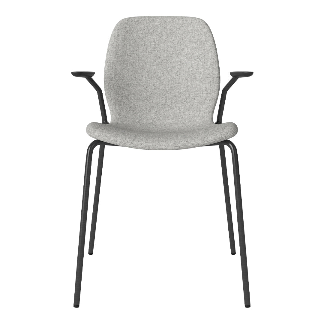 Chaise de salle à manger Seed avec accoudoirs ouverts - Rembourrée - Base en acier, laquée noire