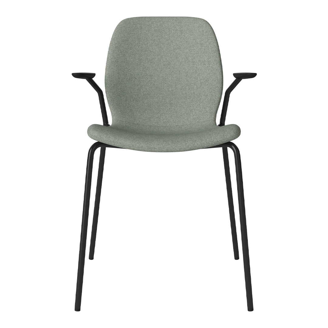 Chaise de salle à manger Seed avec accoudoirs ouverts - Rembourrée - Base en acier, laquée noire