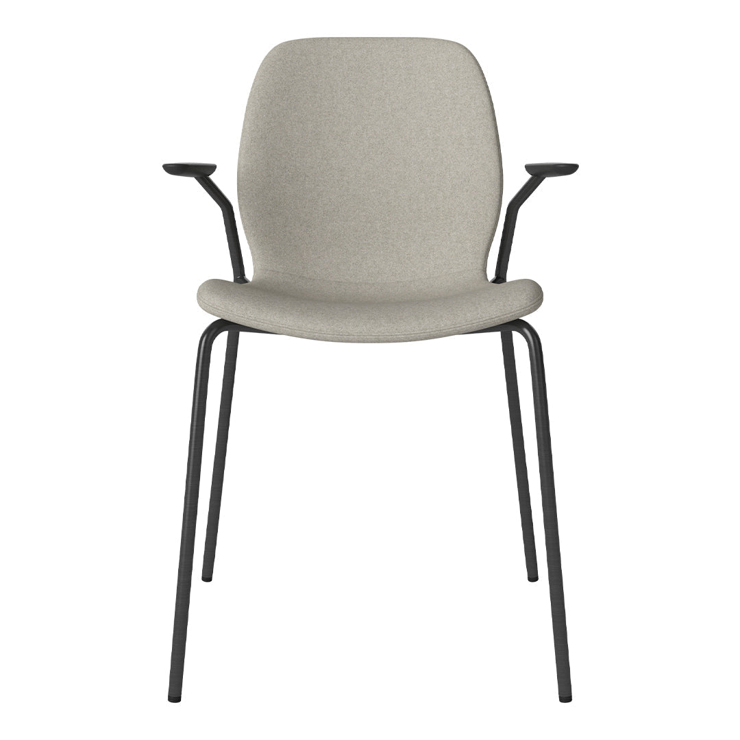 Chaise de salle à manger Seed avec accoudoirs ouverts - Rembourrée - Base en acier, laquée noire