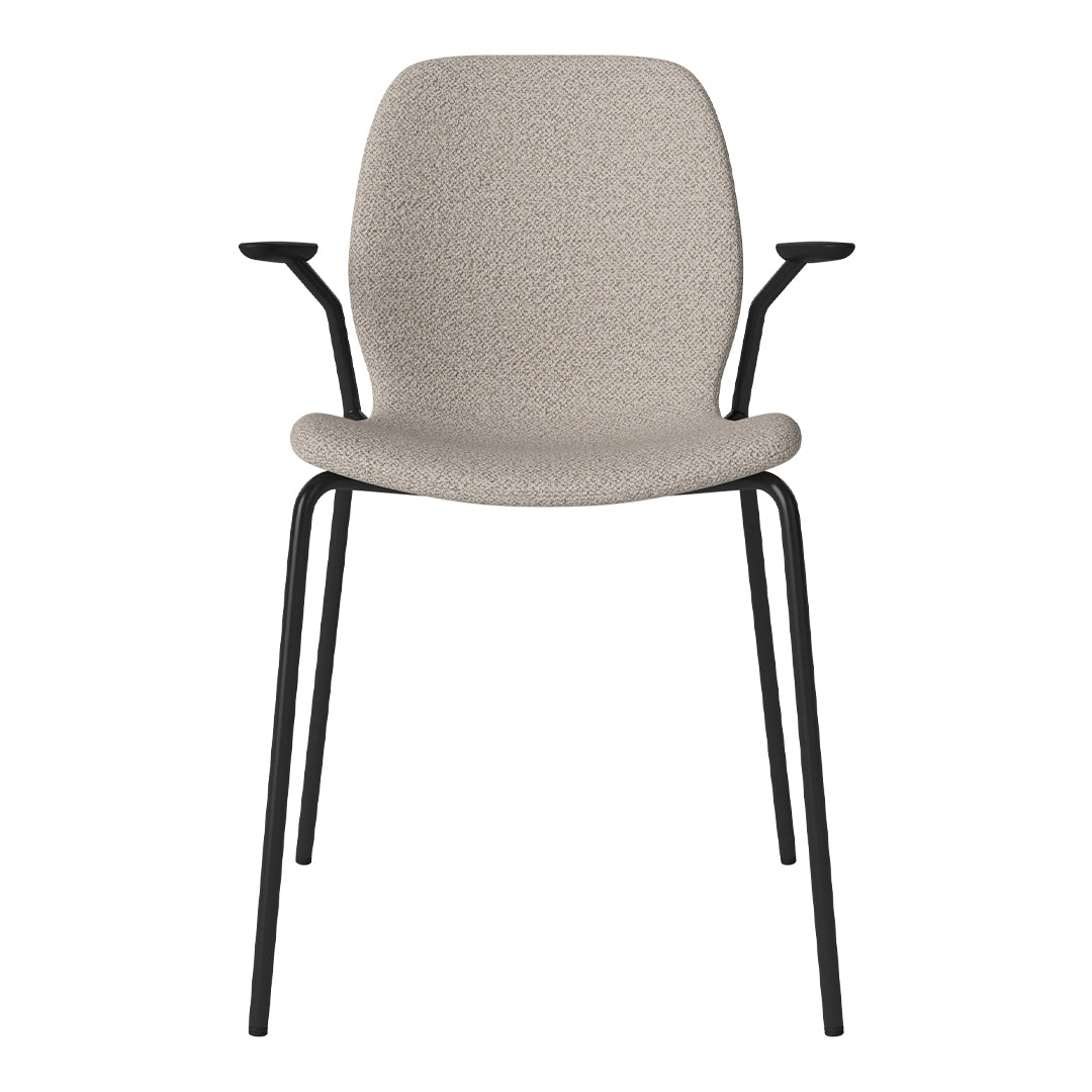 Chaise de salle à manger Seed avec accoudoirs ouverts - Rembourrée - Base en acier, laquée noire