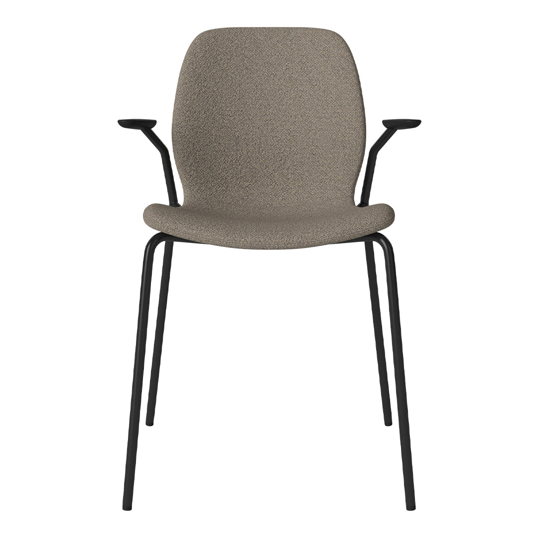 Chaise de salle à manger Seed avec accoudoirs ouverts - Rembourrée - Base en acier, laquée noire