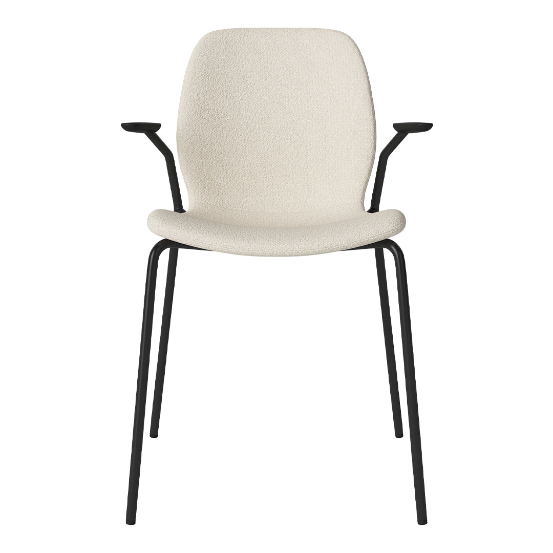 Chaise de salle à manger Seed avec accoudoirs ouverts - Rembourrée - Base en acier, laquée noire