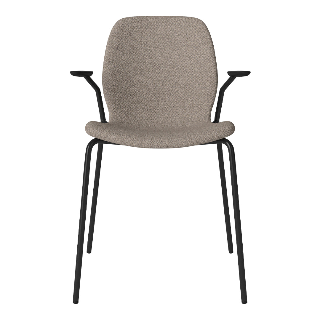 Chaise de salle à manger Seed avec accoudoirs ouverts - Rembourrée - Base en acier, laquée noire