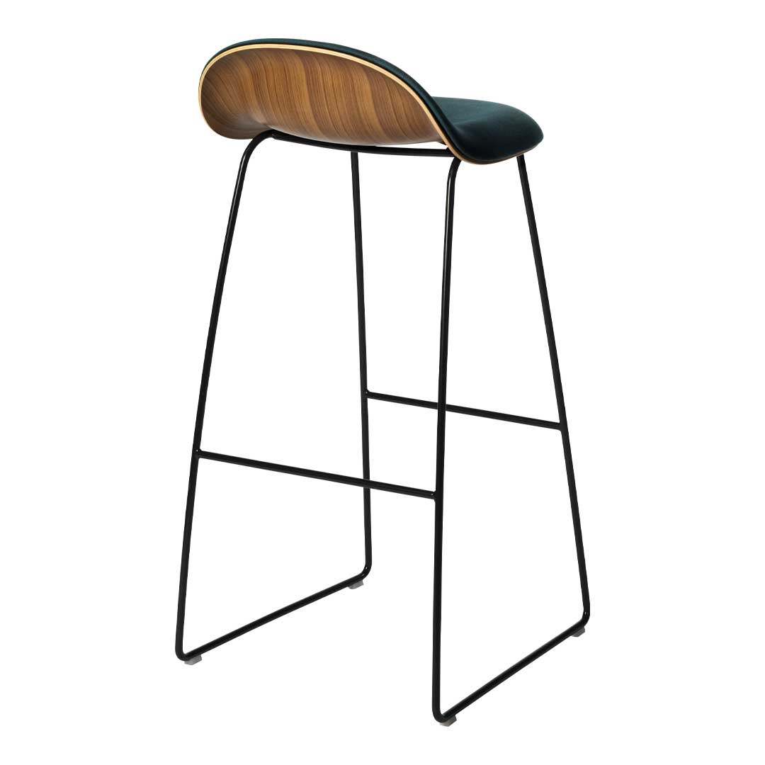 Tabouret de bar Gubi 3D - Rembourré à l'avant - Piètement luge