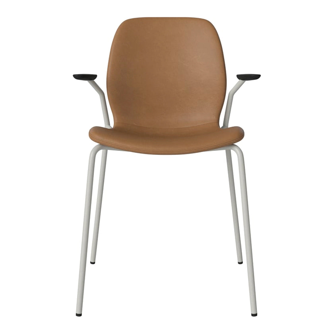 Chaise de salle à manger Seed avec accoudoirs ouverts - Rembourrée - Base en acier, laquée grise