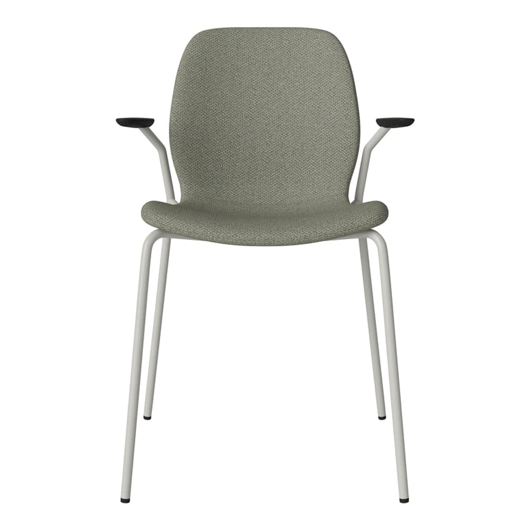 Chaise de salle à manger Seed avec accoudoirs ouverts - Rembourrée - Base en acier, laquée grise