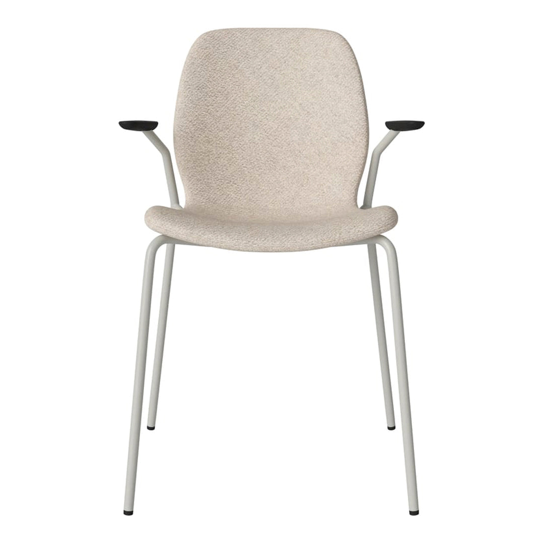 Chaise de salle à manger Seed avec accoudoirs ouverts - Rembourrée - Base en acier, laquée grise