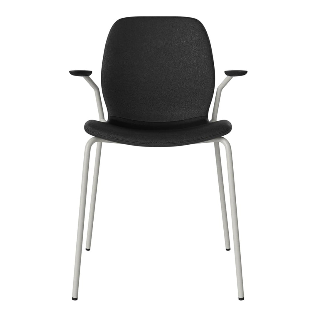 Chaise de salle à manger Seed avec accoudoirs ouverts - Rembourrée - Base en acier, laquée grise