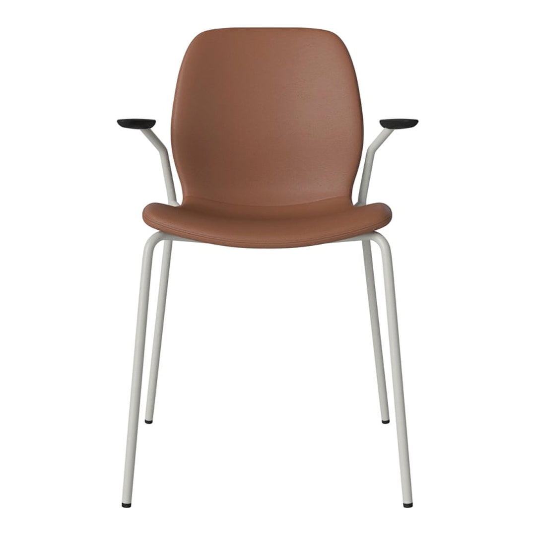Chaise de salle à manger Seed avec accoudoirs ouverts - Rembourrée - Base en acier, laquée grise