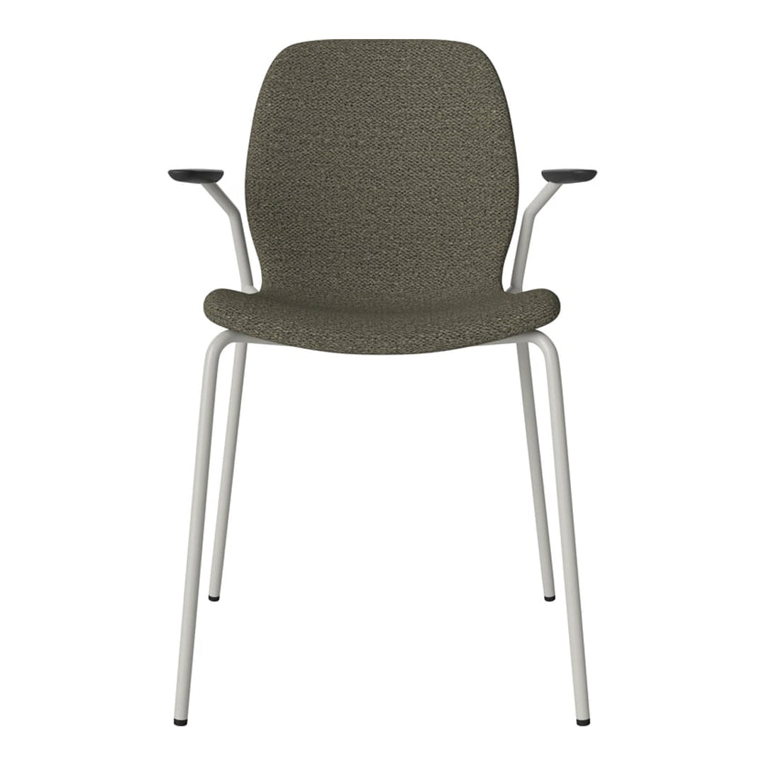 Chaise de salle à manger Seed avec accoudoirs ouverts - Rembourrée - Base en acier, laquée grise