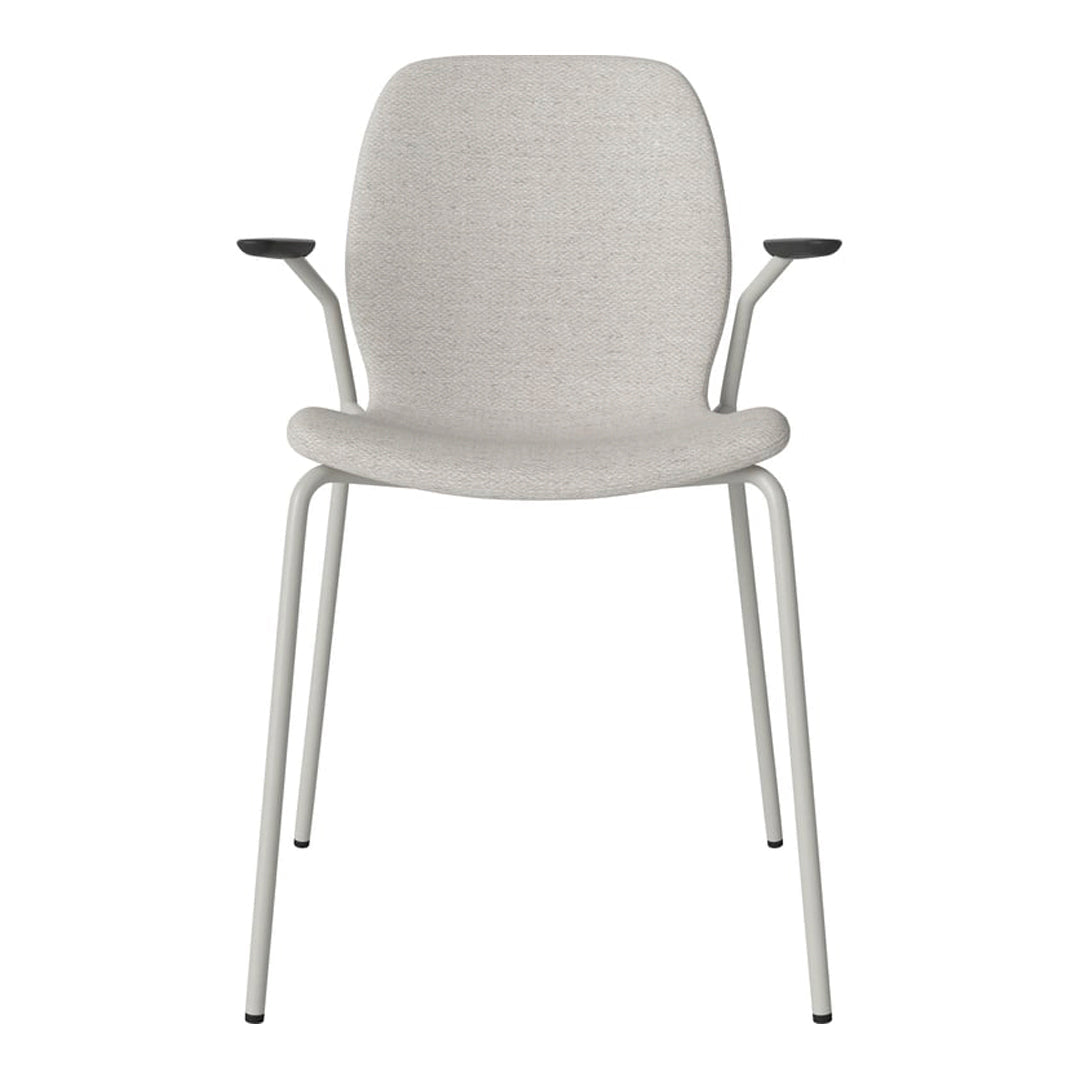 Chaise de salle à manger Seed avec accoudoirs ouverts - Rembourrée - Base en acier, laquée grise
