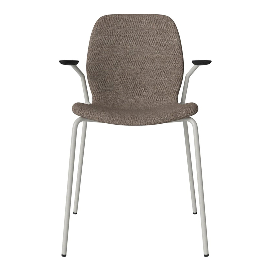 Chaise de salle à manger Seed avec accoudoirs ouverts - Rembourrée - Base en acier, laquée grise