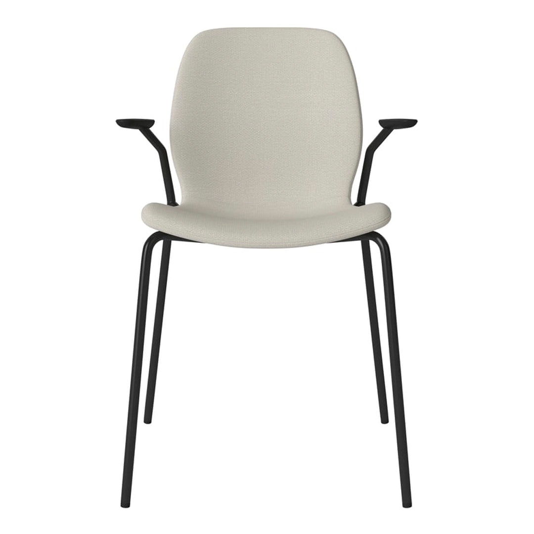 Chaise de salle à manger Seed avec accoudoirs ouverts - Rembourrée - Base en acier, laquée noire
