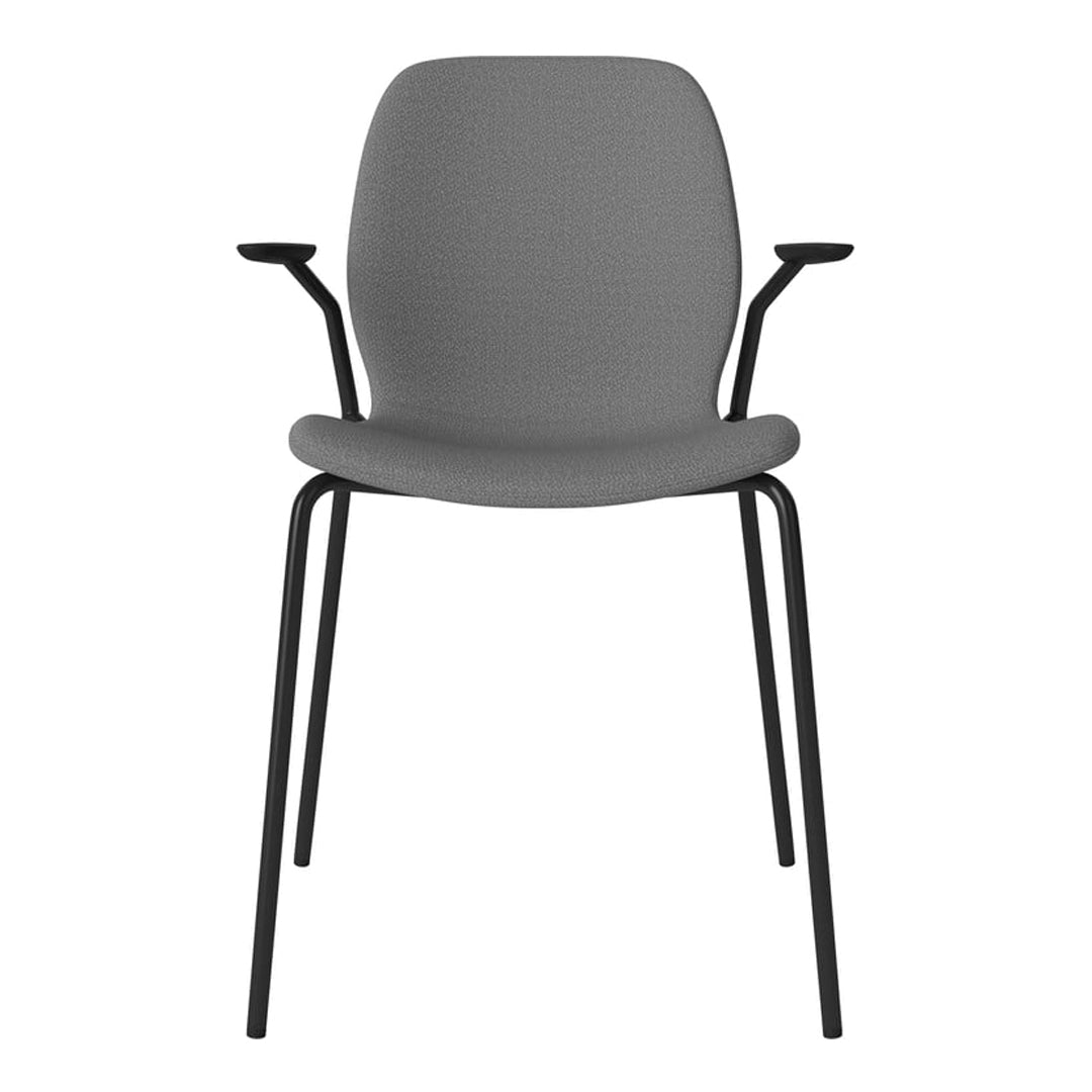 Chaise de salle à manger Seed avec accoudoirs ouverts - Rembourrée - Base en acier, laquée noire