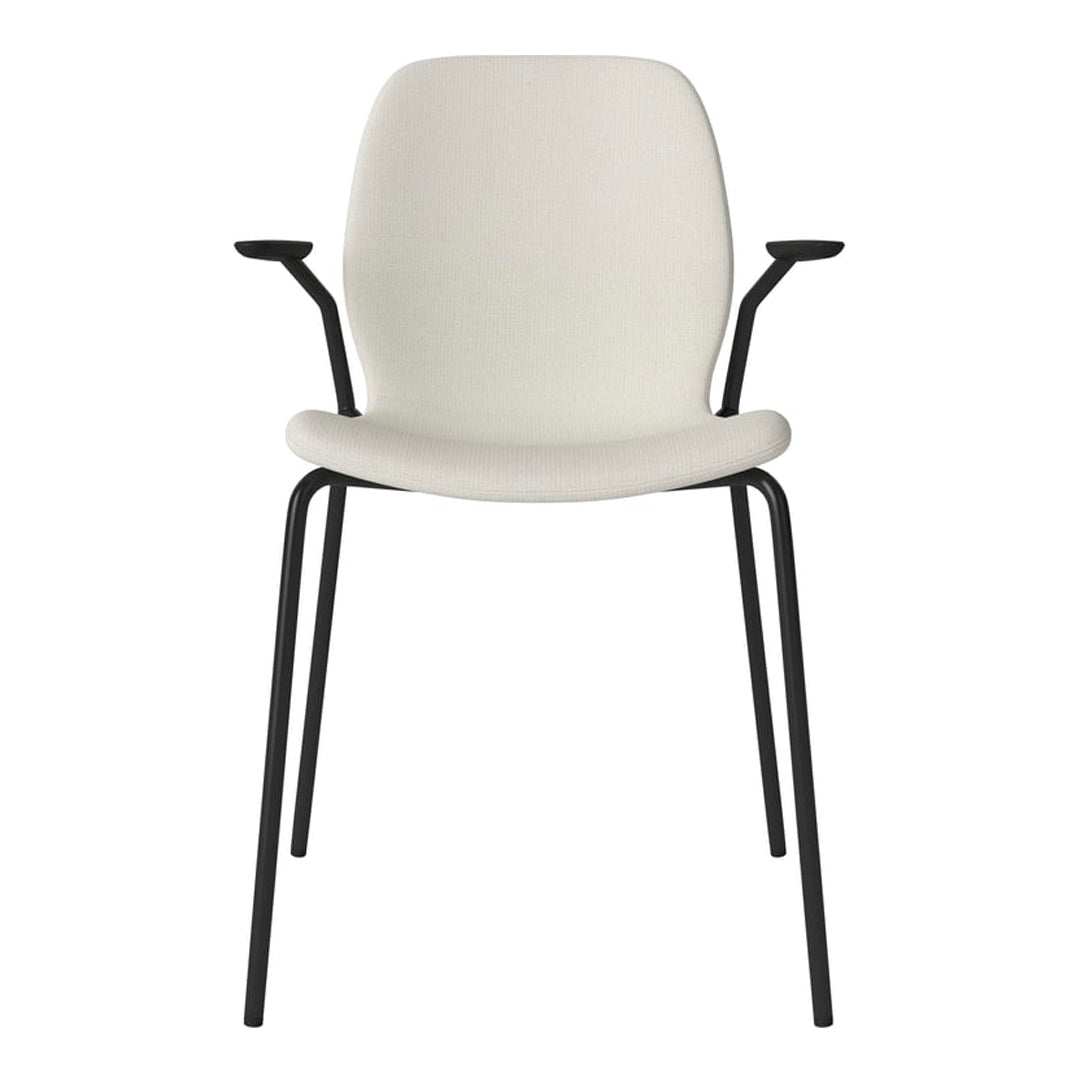 Chaise de salle à manger Seed avec accoudoirs ouverts - Rembourrée - Base en acier, laquée noire