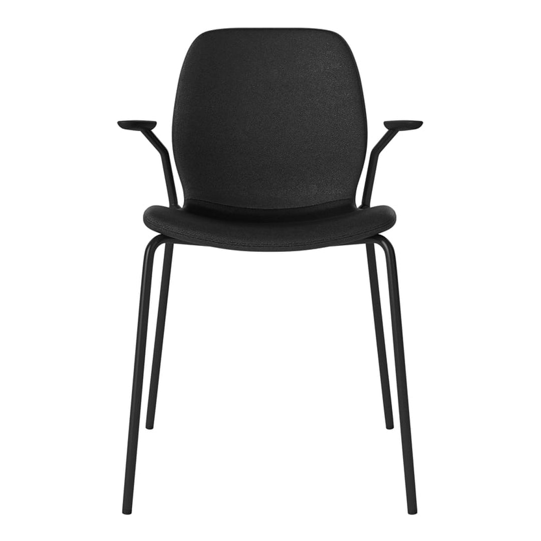 Chaise de salle à manger Seed avec accoudoirs ouverts - Rembourrée - Base en acier, laquée noire