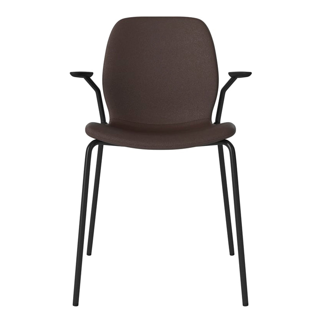Chaise de salle à manger Seed avec accoudoirs ouverts - Rembourrée - Base en acier, laquée noire