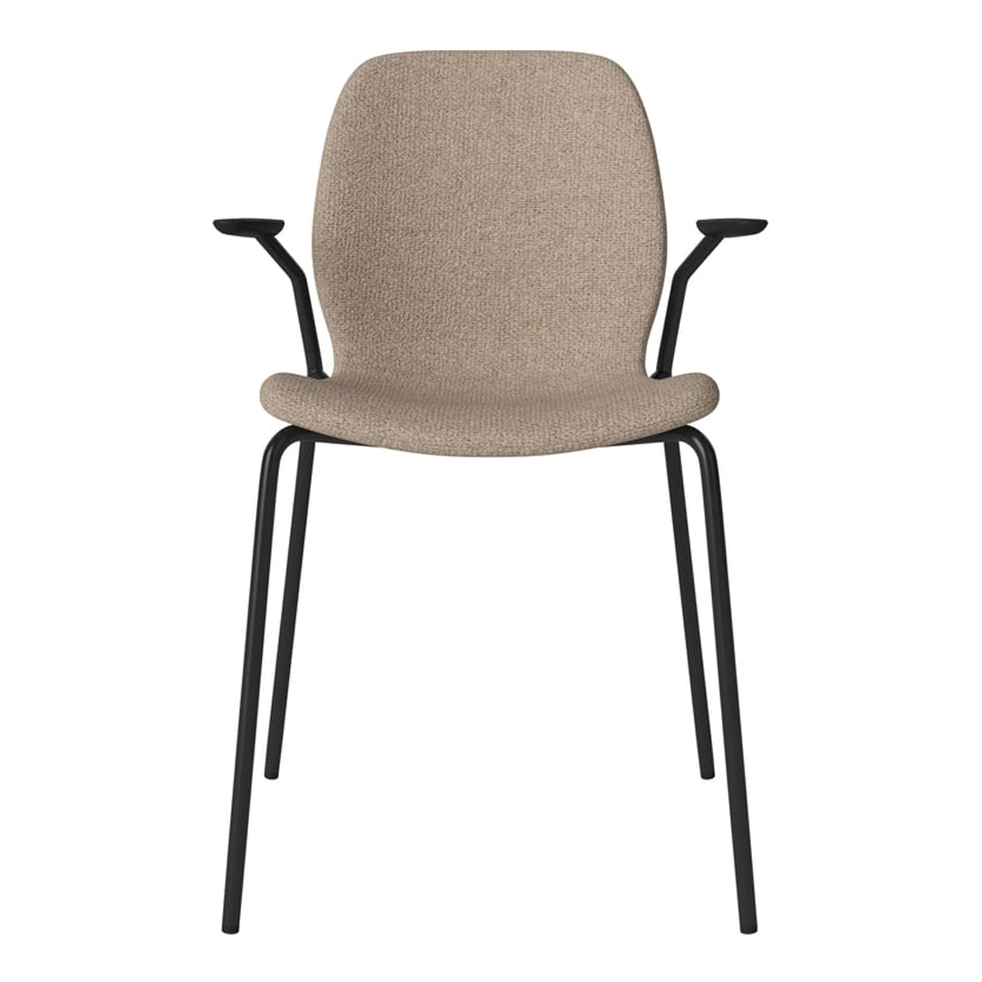 Chaise de salle à manger Seed avec accoudoirs ouverts - Rembourrée - Base en acier, laquée noire