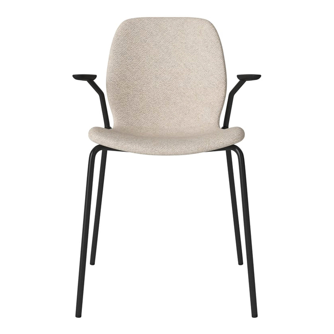 Chaise de salle à manger Seed avec accoudoirs ouverts - Rembourrée - Base en acier, laquée noire
