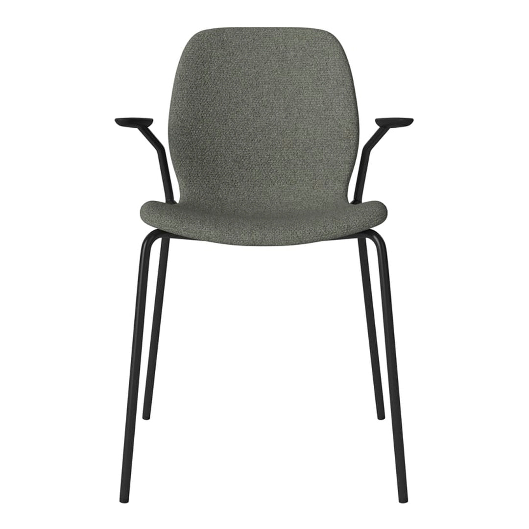 Chaise de salle à manger Seed avec accoudoirs ouverts - Rembourrée - Base en acier, laquée noire