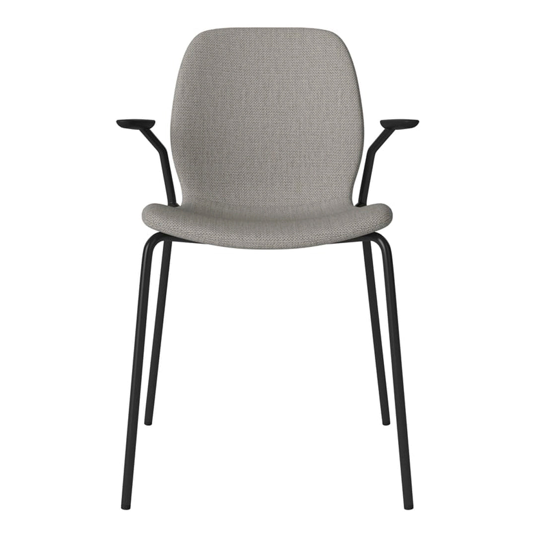 Chaise de salle à manger Seed avec accoudoirs ouverts - Rembourrée - Base en acier, laquée noire