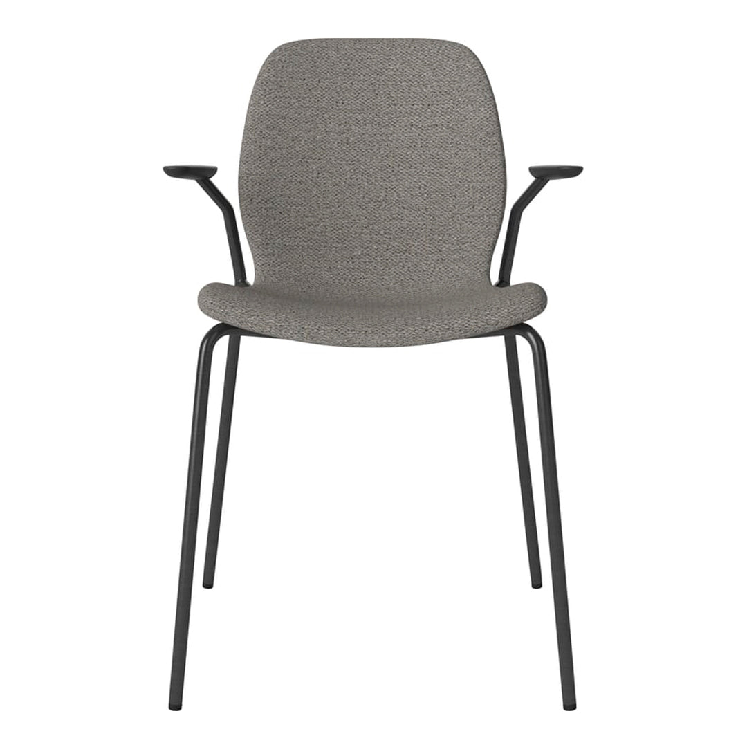 Chaise de salle à manger Seed avec accoudoirs ouverts - Rembourrée - Base en acier, laquée noire