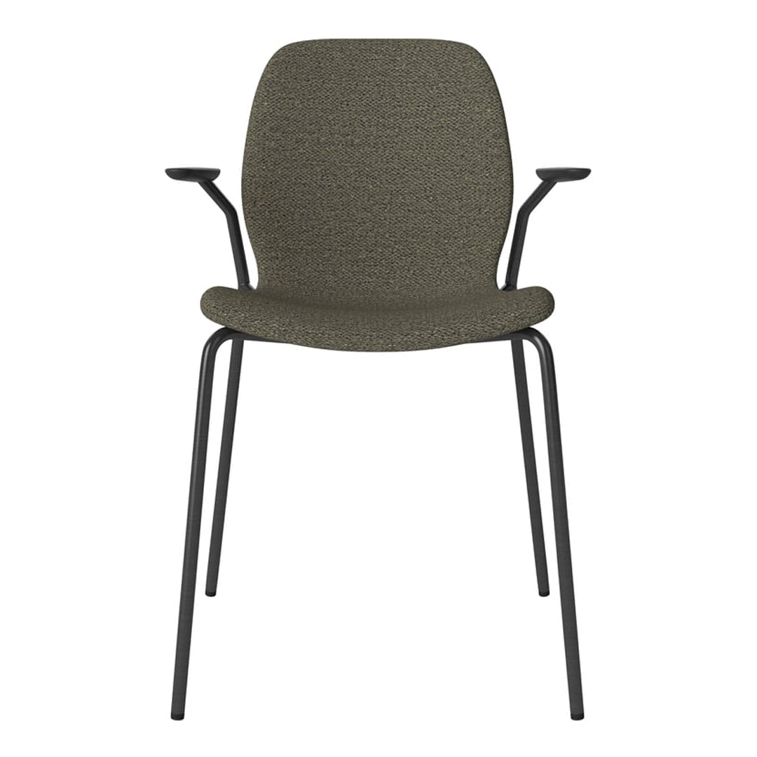 Chaise de salle à manger Seed avec accoudoirs ouverts - Rembourrée - Base en acier, laquée noire