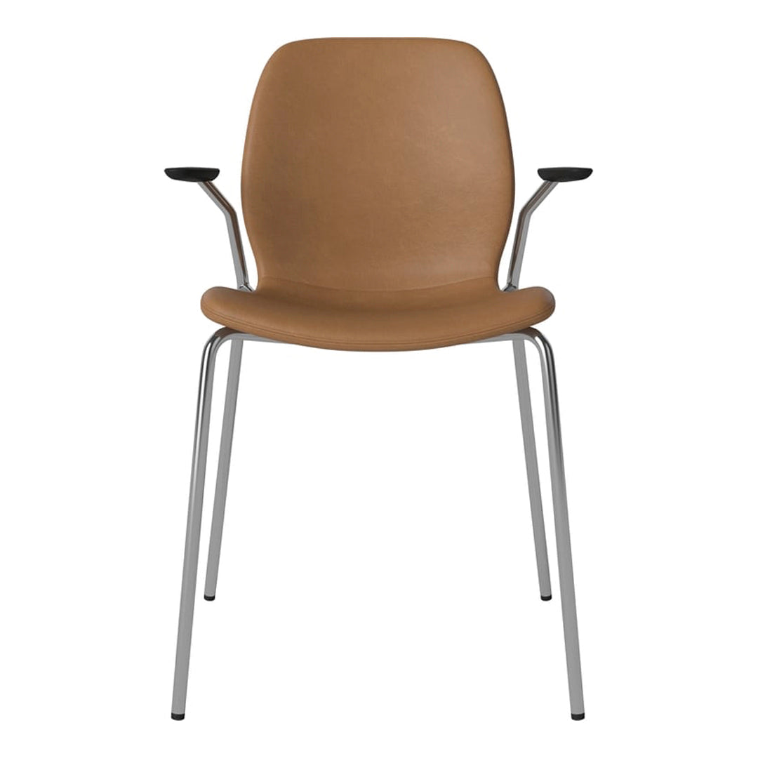 Chaise de salle à manger Seed avec accoudoirs ouverts - Rembourrée - Base chromée