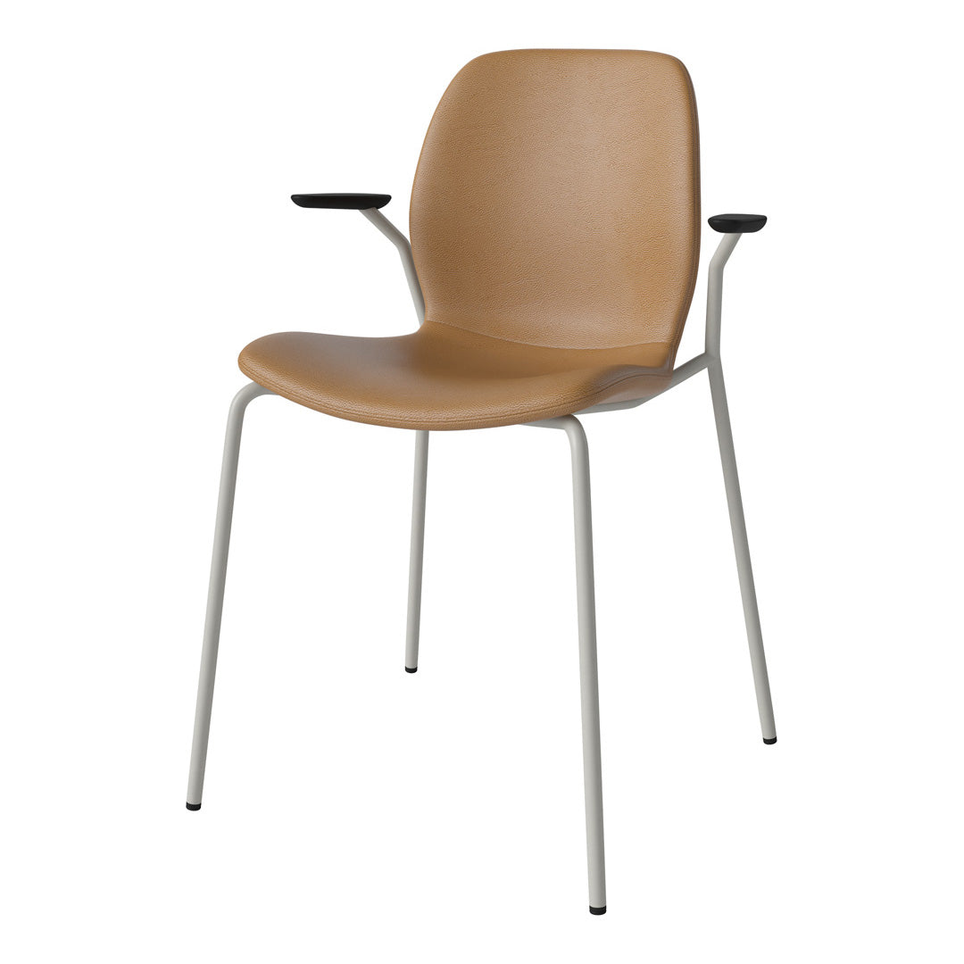 Chaise de salle à manger Seed avec accoudoirs ouverts - Rembourrée - Base en acier, laquée grise