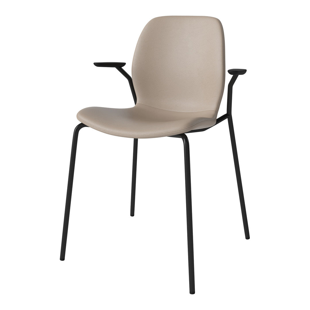 Chaise de salle à manger Seed avec accoudoirs ouverts - Rembourrée - Base en acier, laquée noire