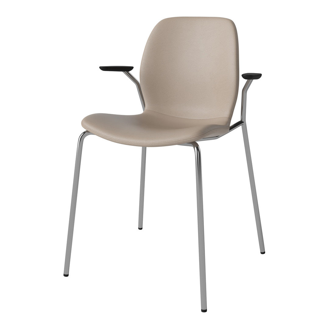 Chaise de salle à manger Seed avec accoudoirs ouverts - Rembourrée - Base chromée