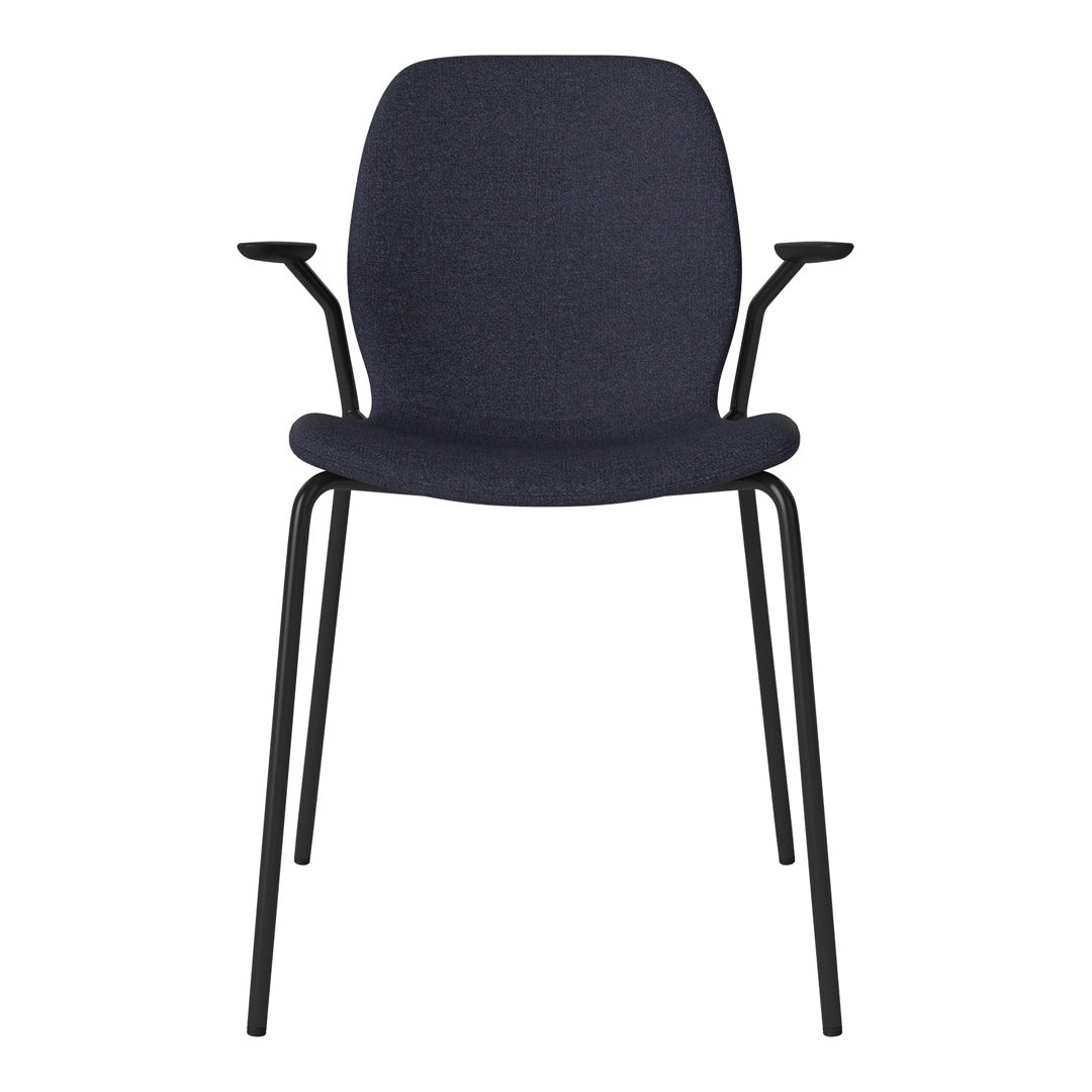 Chaise de salle à manger Seed avec accoudoirs ouverts - Rembourrée - Base en acier, laquée noire