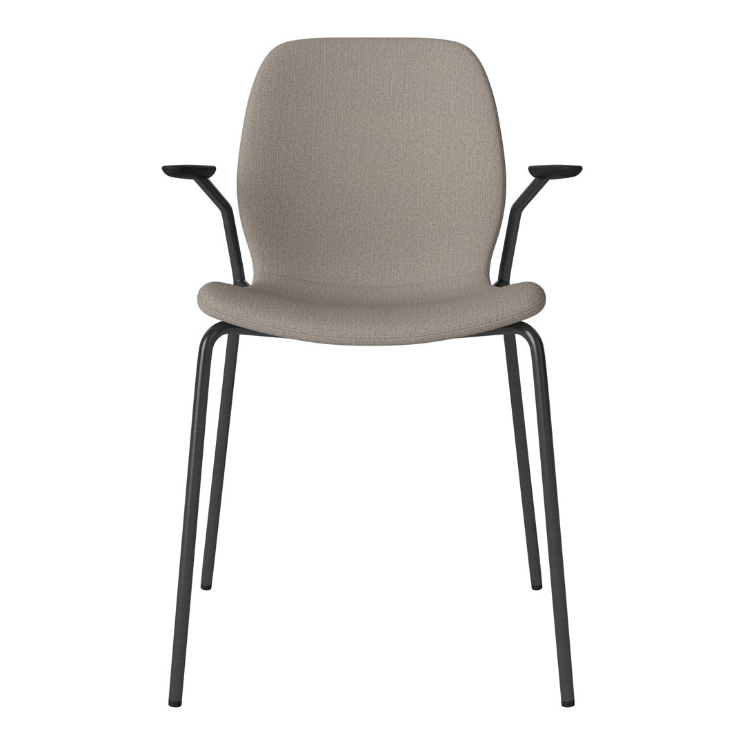 Chaise de salle à manger Seed avec accoudoirs ouverts - Rembourrée - Base en acier, laquée noire