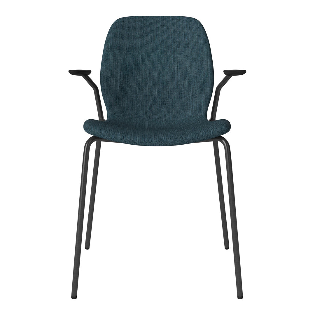 Chaise de salle à manger Seed avec accoudoirs ouverts - Rembourrée - Base en acier, laquée noire