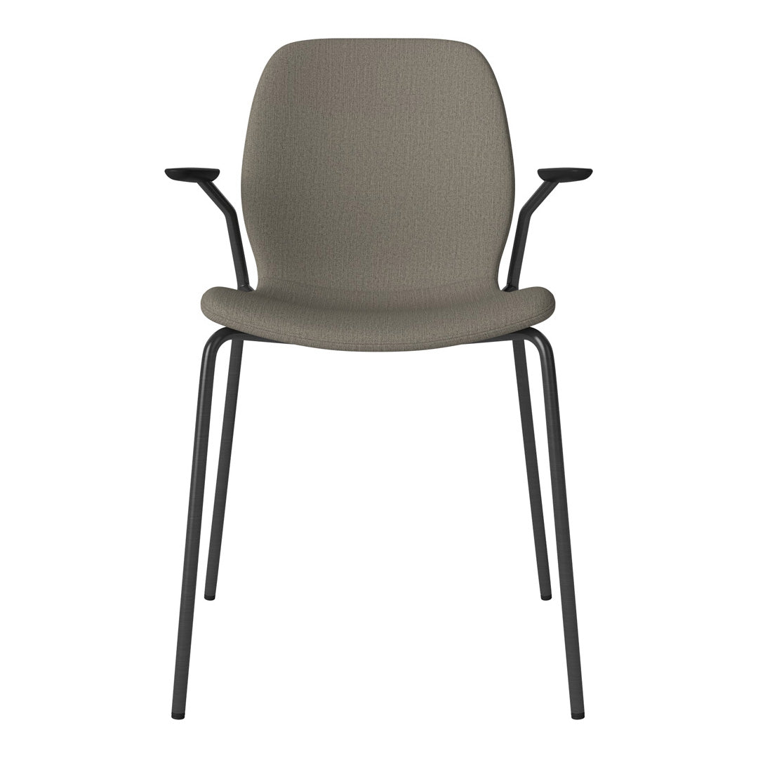 Chaise de salle à manger Seed avec accoudoirs ouverts - Rembourrée - Base en acier, laquée noire