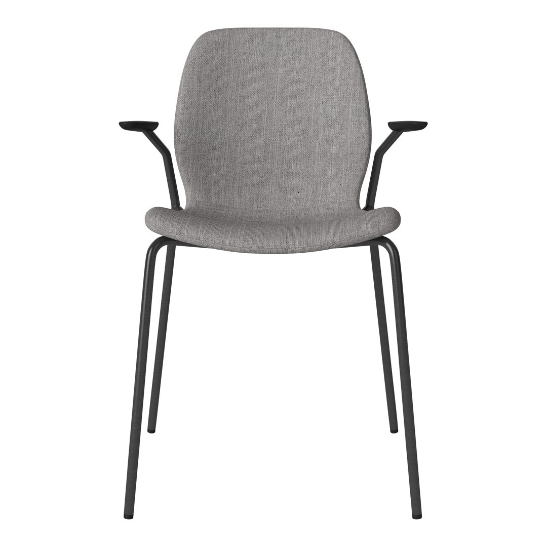 Chaise de salle à manger Seed avec accoudoirs ouverts - Rembourrée - Base en acier, laquée noire