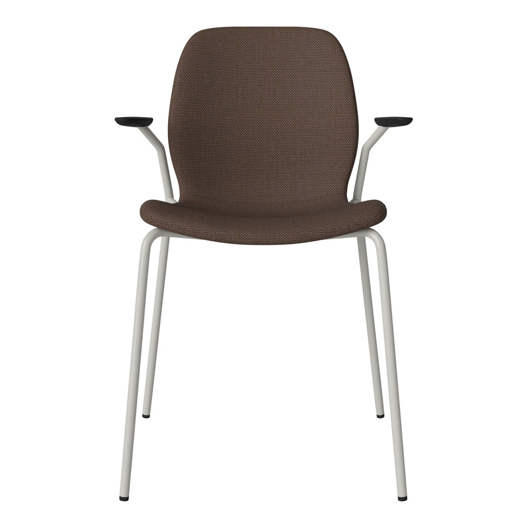 Chaise de salle à manger Seed avec accoudoirs ouverts - Rembourrée - Base en acier, laquée grise