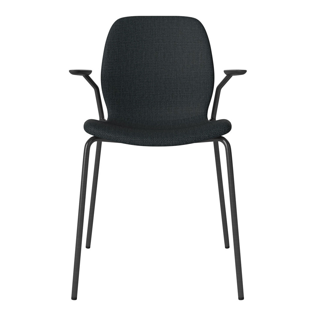 Chaise de salle à manger Seed avec accoudoirs ouverts - Rembourrée - Base en acier, laquée noire