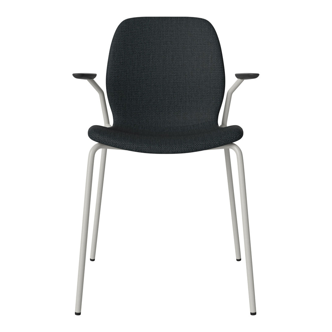 Chaise de salle à manger Seed avec accoudoirs ouverts - Rembourrée - Base en acier, laquée grise
