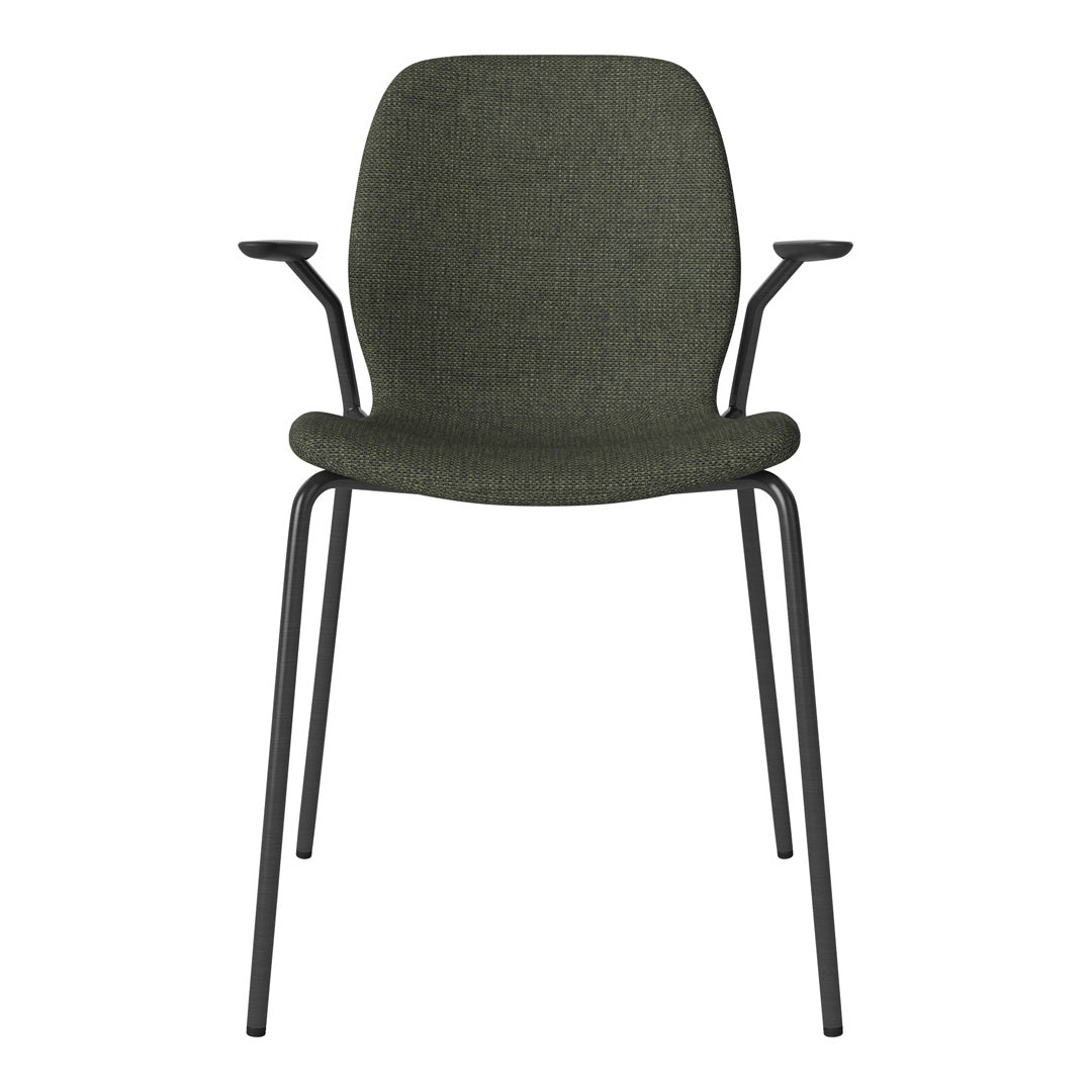 Chaise de salle à manger Seed avec accoudoirs ouverts - Rembourrée - Base en acier, laquée noire
